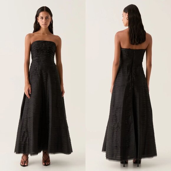 Aje Soundscape Black Strapless Ruffle Tiered Maxi Dress Size US 2 AU 6 - Picture 1 of 13